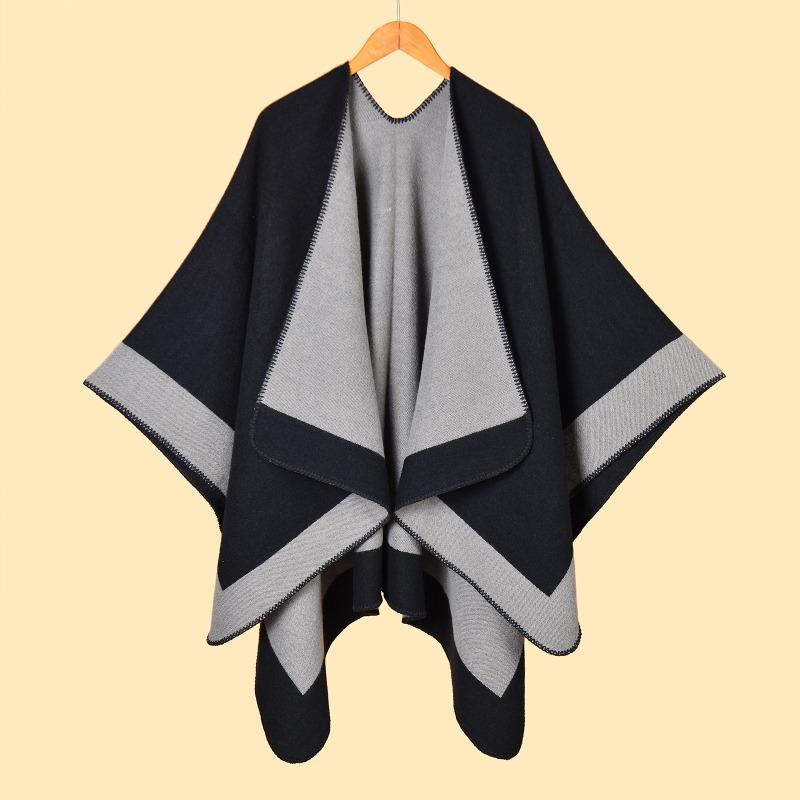 Осенне-зимний женский теплый шарф-шаль простой двусторонний можно носить жаккардовый утолщенный теплый внешний плащ