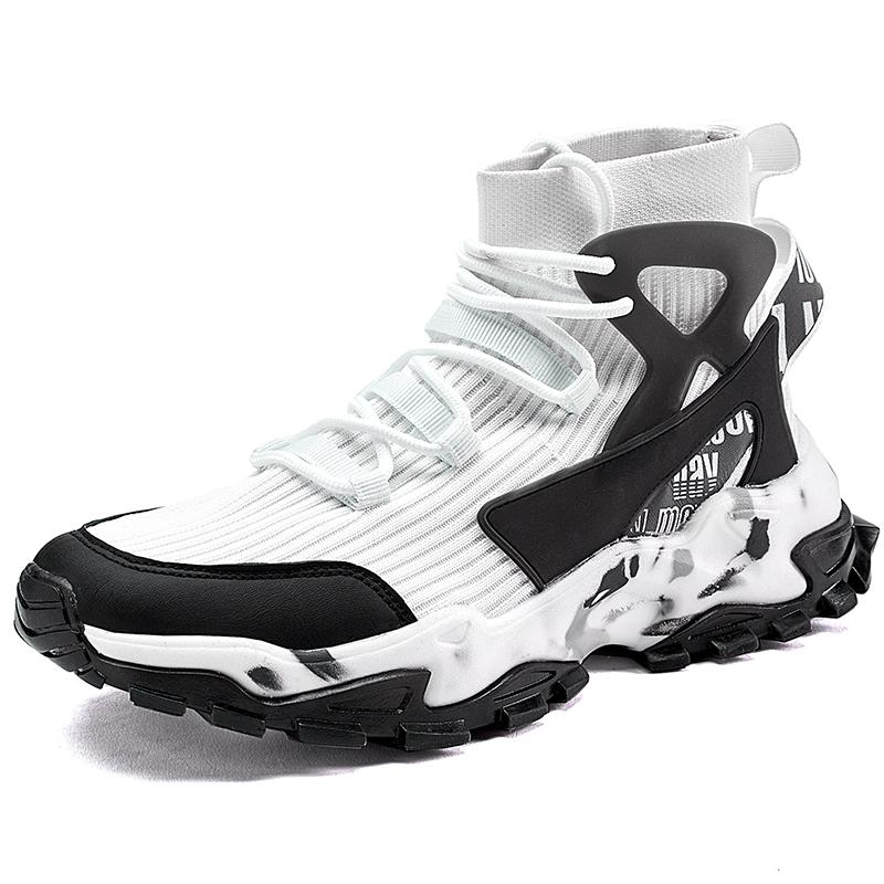 Men Fashion Sneakers High-Top Mesh Running Shoes Lace-Up Fitness Sports Shoes Trail Jogging Shoes Non-Slip Casual Socks Sneakers