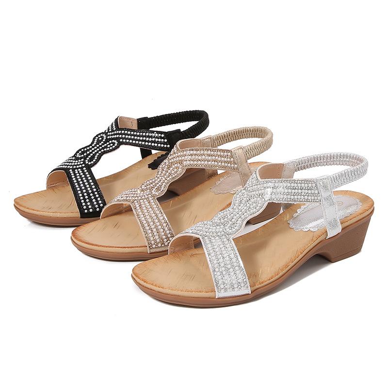 2024Ladiesshoes Bohemian новые модные босоножки со стразами на платформе и танкетке женские туфли