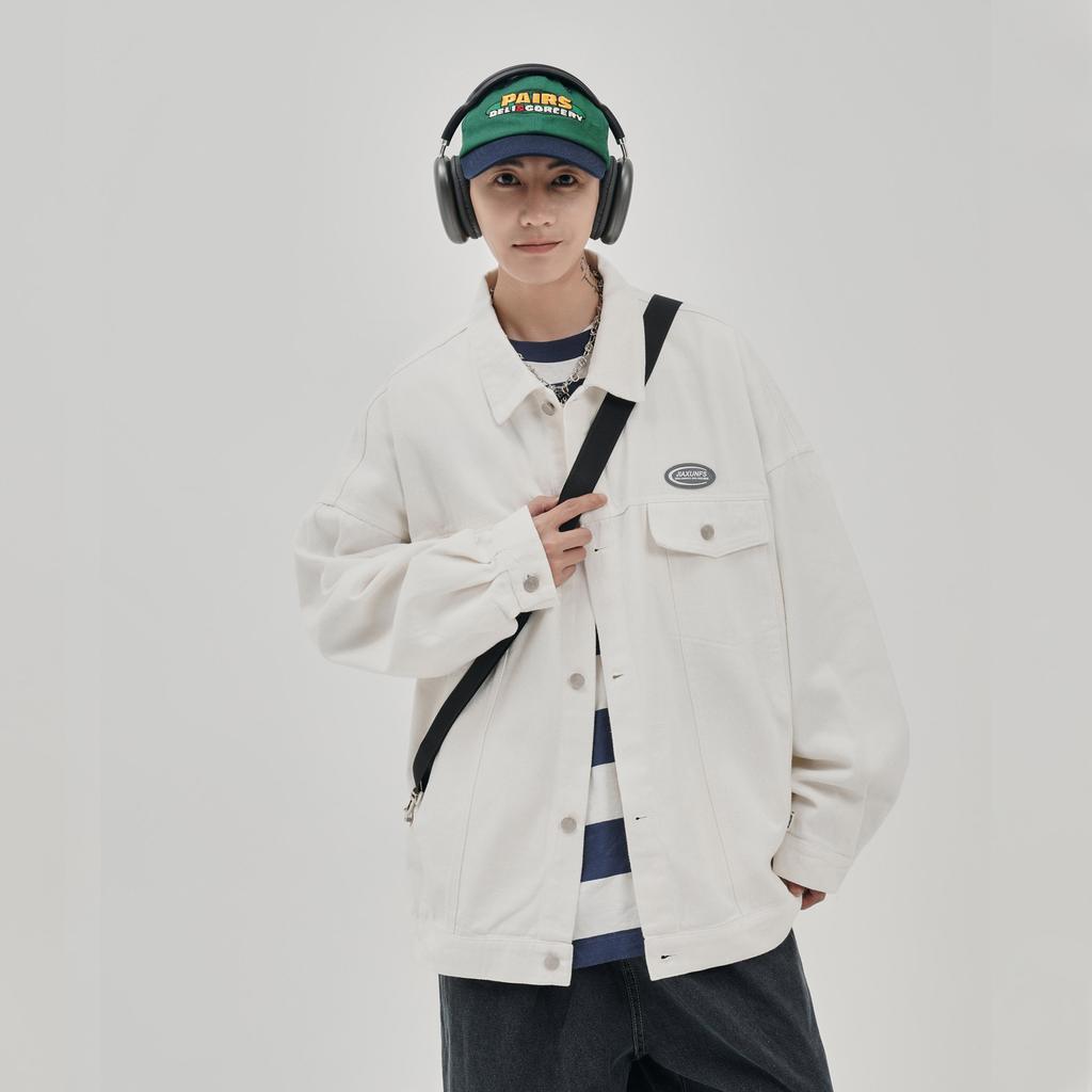 Зеленая джинсовая куртка для мужчин, осень, новая мода, большой размер, повседневная, свободные лацканы, рабочая джинсовая куртка для мужчин