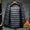 Thicker Winter Black Hooded Denim Jacket Outerwear Warm Men Lining Plus Cotton Thick Cowboy Jacket Coat  Large Size