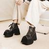10.5CM Comfy Boots Woman Ethnic Platform Ankle Boot Spring Big Strange Toe Genuine Leather Autumn Fashion Shoes Moccasins