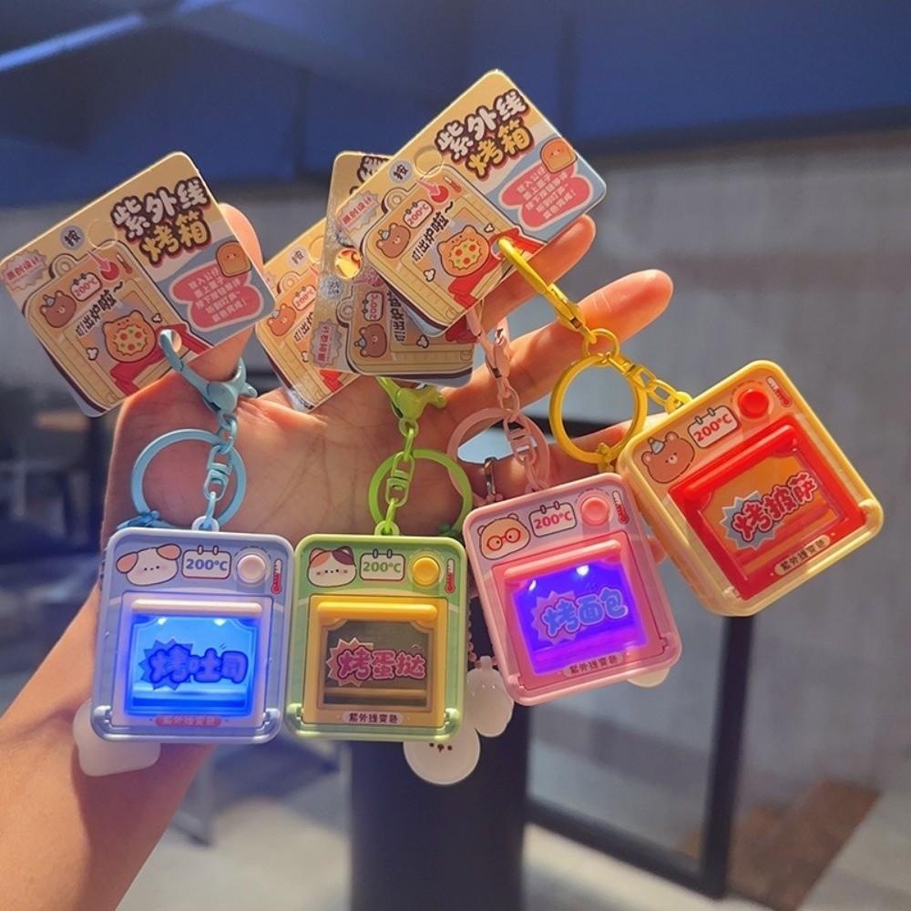 Interactive Mini Oven Keychain Cute Simulation Baking Food Key Ring Funny Mini Kitchen Toy Car Key