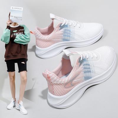 Женские вязаные дышащие кроссовки. Массивные противоскользящие прогулочные туфли. Повседневные легкие кроссовки для бега на шнуровке. Модная спортивная обувь для тенниса для женщин.