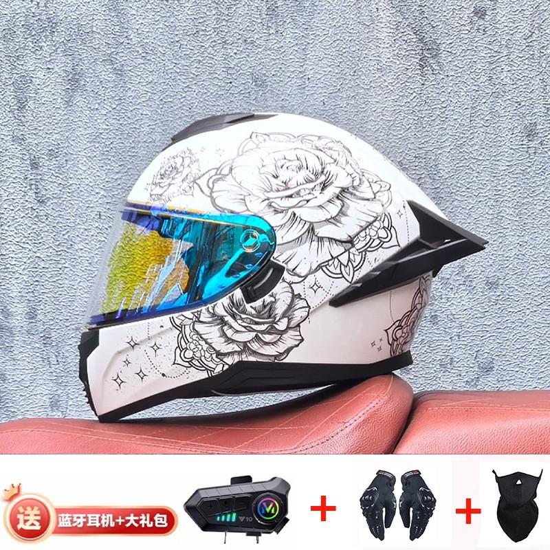 Full Face Motorcycle Helmet With External Bluetooth Module Men Women Large Rear Wing Sport Style DOT Approved