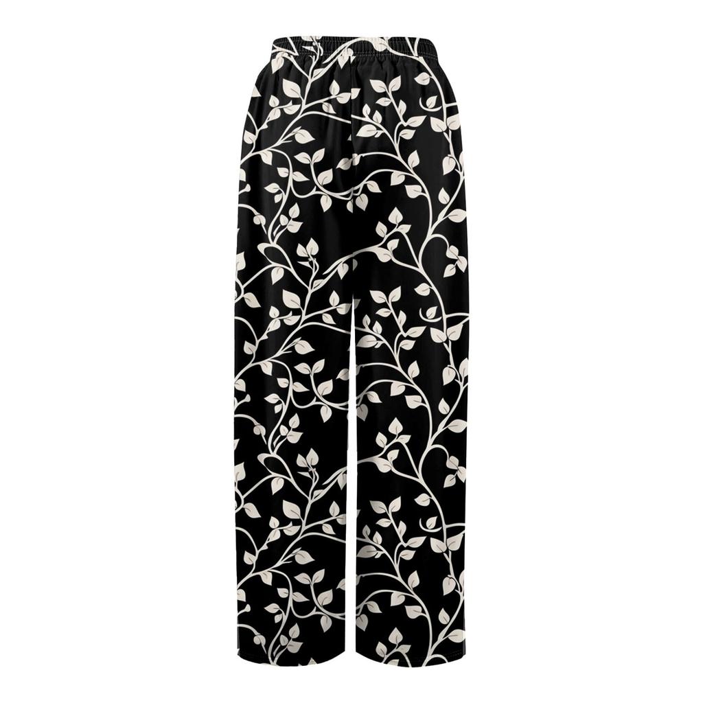Женские свободные повседневные брюки с цветочным принтом и широкими штанинами, с эластичной талией на кулиске и карманами