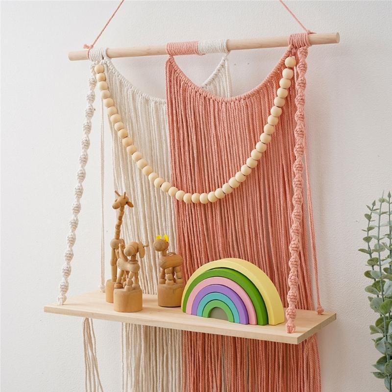 Handcrafted Macrames Wall Shelf Organizers User friendly Design Wall Hanging Shelf for Home Storage and Decoration