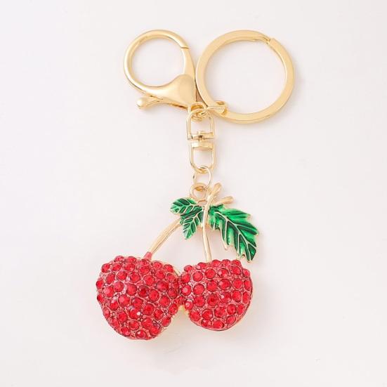 Girl Keyring Cherry Shape Charm Sparkling Rhinestone Keychain Pendant Bag Handbags Backpacks Charm Accessories