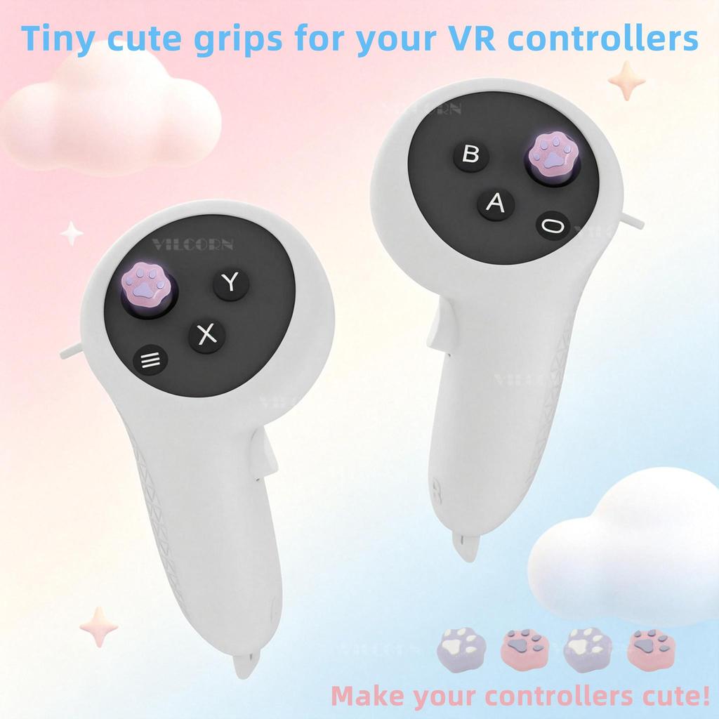 Cute Paw Thumbstick Caps for Meta Quest 3 3S Controller, Joystick Grip Cover, Smooth Control Rocker Protector, VR Accessories