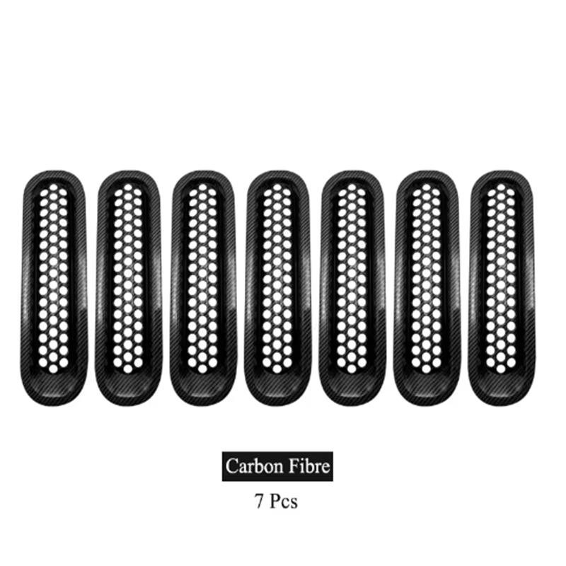 BED1 7Pcs Matte Gloosy Black Front Grille Mesh Inserts Trim Car Sticker Grille Cover Guard for Jeep Wrangler JK 2007-2017 Car Styling