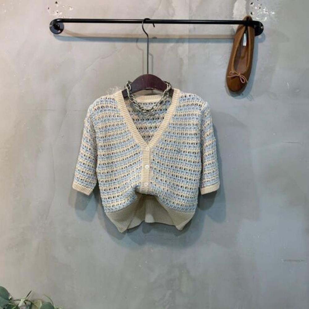 C S In The Room Color bloCk Stripe Pendant Short Sleeve Knit Cardigan 3 ColorS