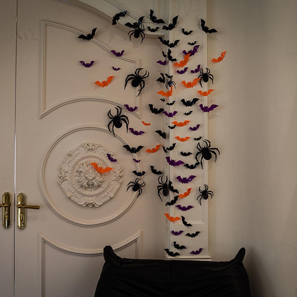 Черные и розовые наклейки на стену в виде летучих мышей на Хэллоуин для украшения детской комнаты и создания праздничной атмосферы