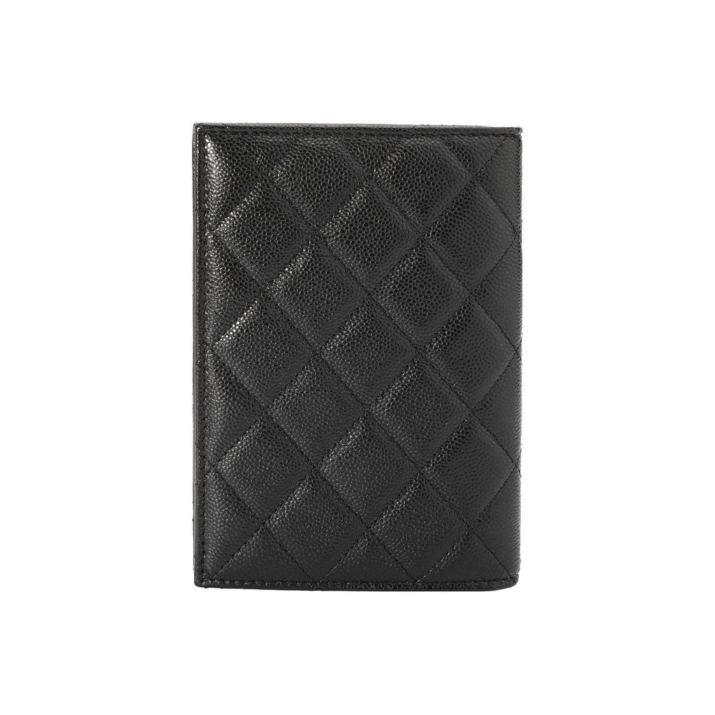 Chanel 23B Золотая этикетка Логотип Узор с бриллиантами Зернистая личи Кожаный Держатель для паспорта Держатель для карт Сумка для женщин Черный