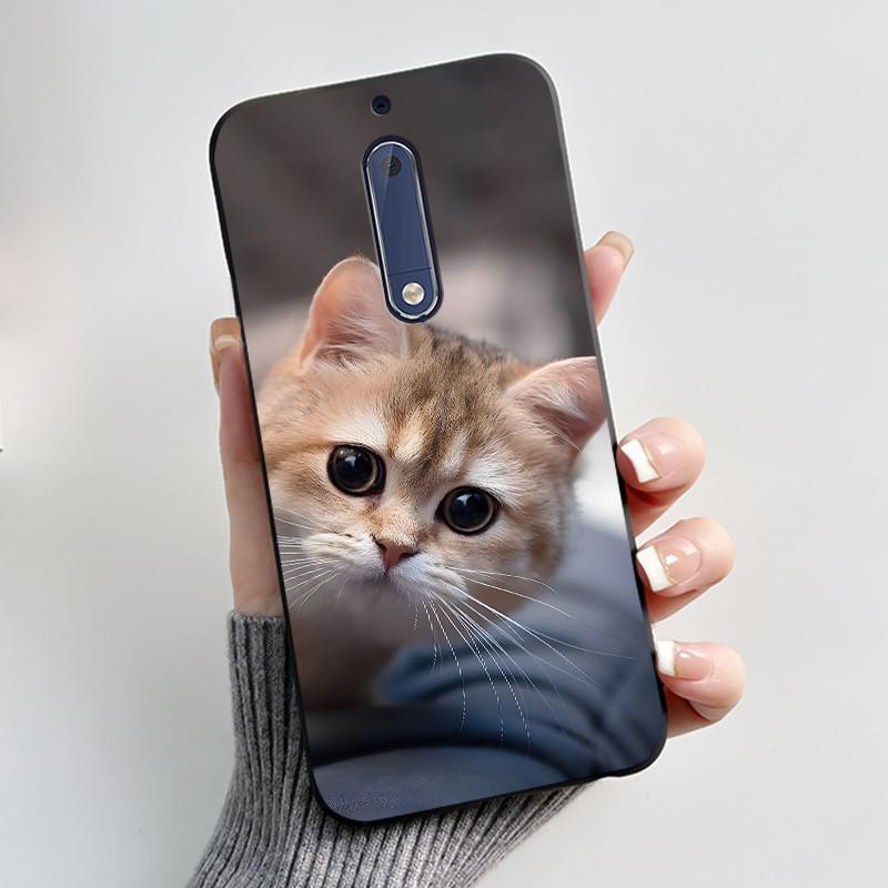 Чехол Для Nokia 5 Эстетичный Модный Милый Кот Мультяшный Черный Мягкий ТПУ Чехол для Телефона Для Nokia 5 Чехол-Бампер TA-1053 TA-1024
