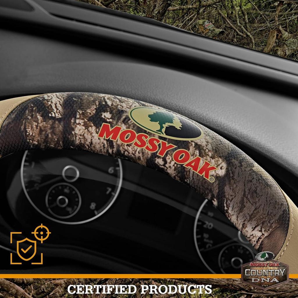 Камуфляжная оплетка руля Mossy Oak - Изготовлена из высококачественной кожи, универсальная посадка для 14,5–15 дюймов - Официально лицензированный продукт - Бежевый цвет