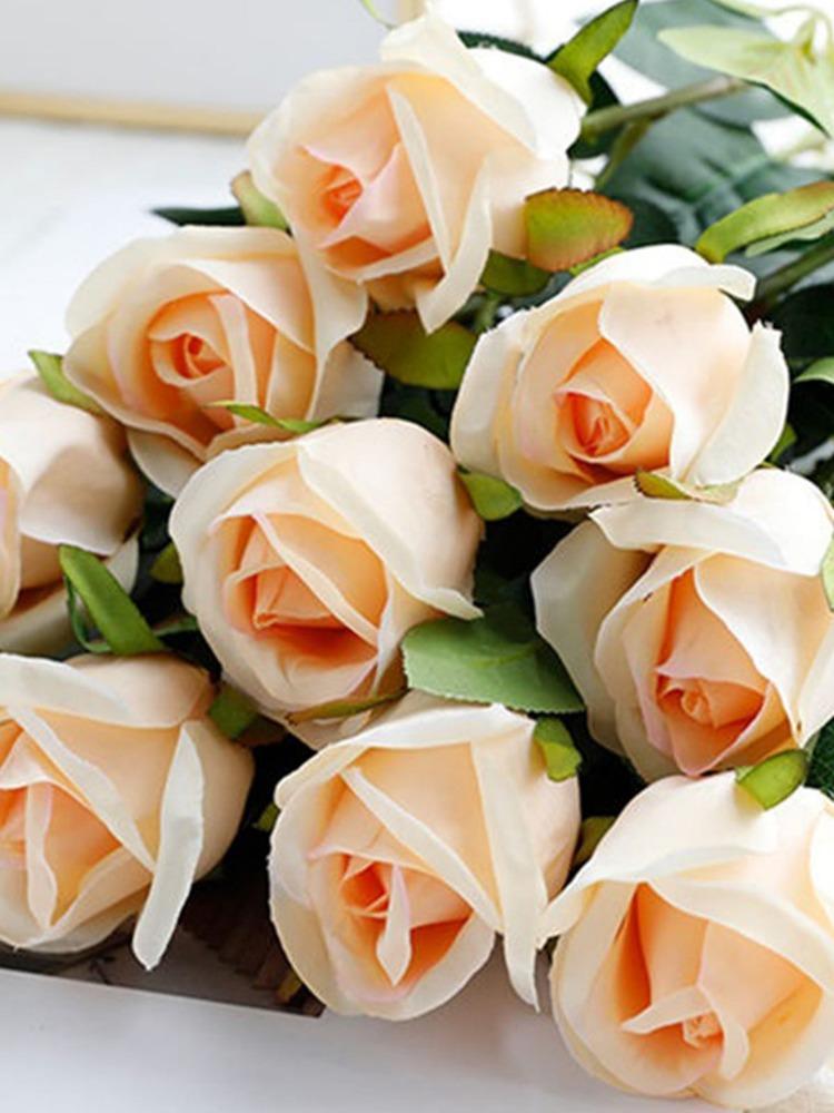 12 Pcs 48cm Bridal Bouquet Artificial Rose Flowers Fake Flower for Valentine's Day Gift Home Birthday Wedding Table Decoration Silk Roses