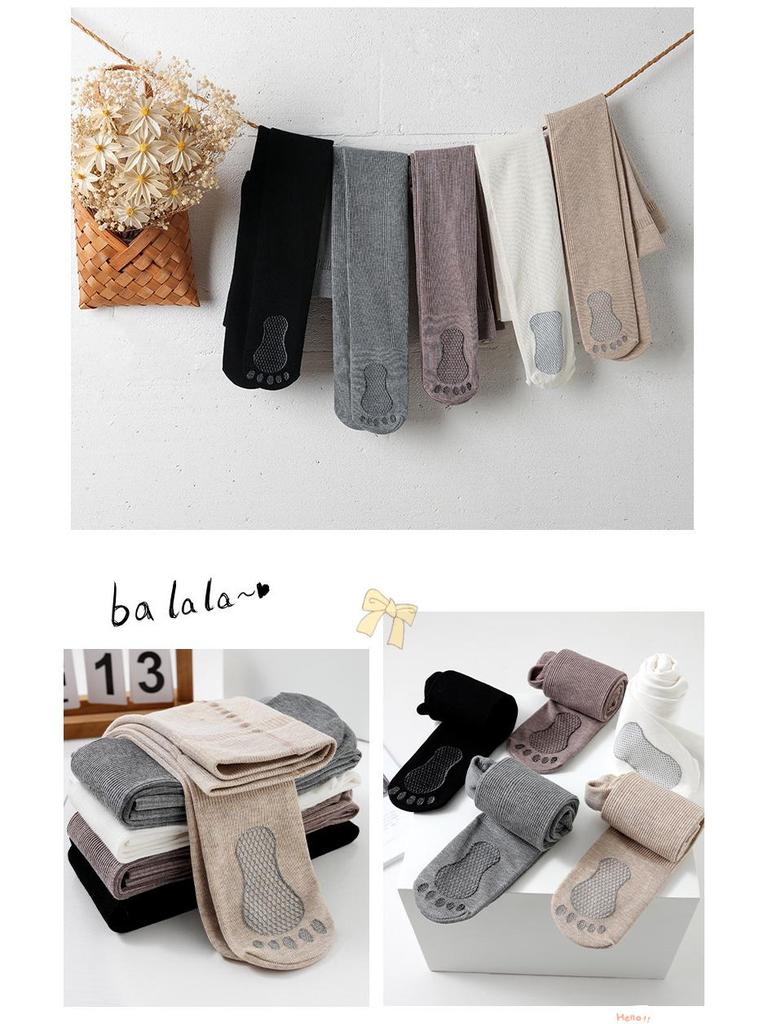 Children's Anti-slip Cotton Pantyhose - Solid Color Vertical Stripes Leggings for Girls - White Dance Socks