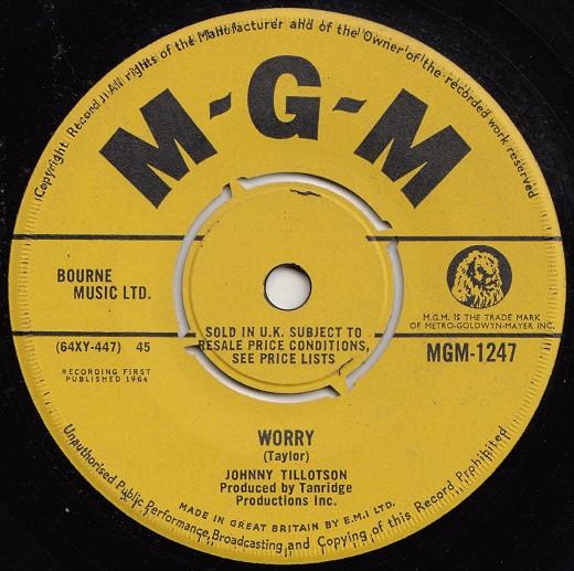 7-дюймовая пластинка ДЖОННИ ТИЛЛОТСОН - Worry MGM1247 MGM Records 1964 Великобритания Фолк Б/У