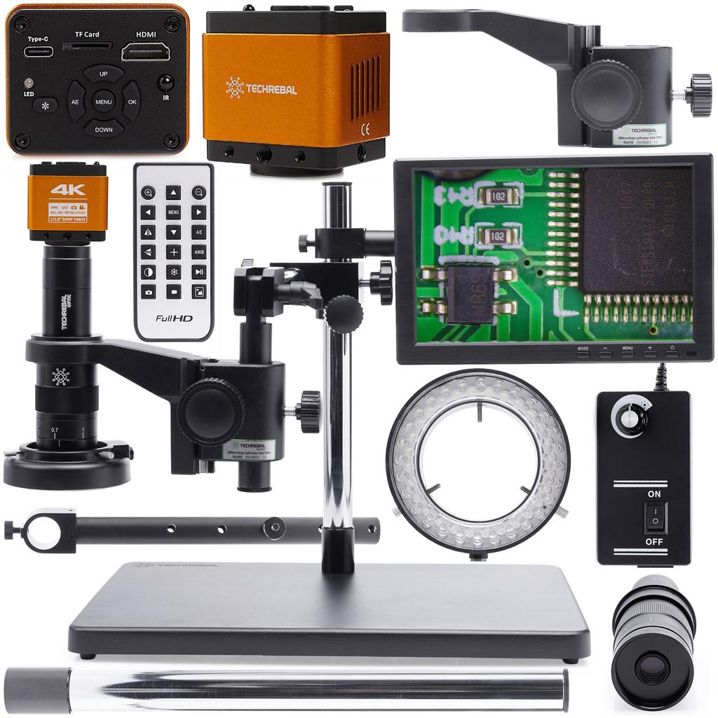 Mikroskop Cyfrowy 10A- Solo + Regulowane Oświetlenie 60Xled + Kamera "Orange Pro 4K " + Ramię 10A+ Wyświetlacz 10 Cali+ Uchwyt
