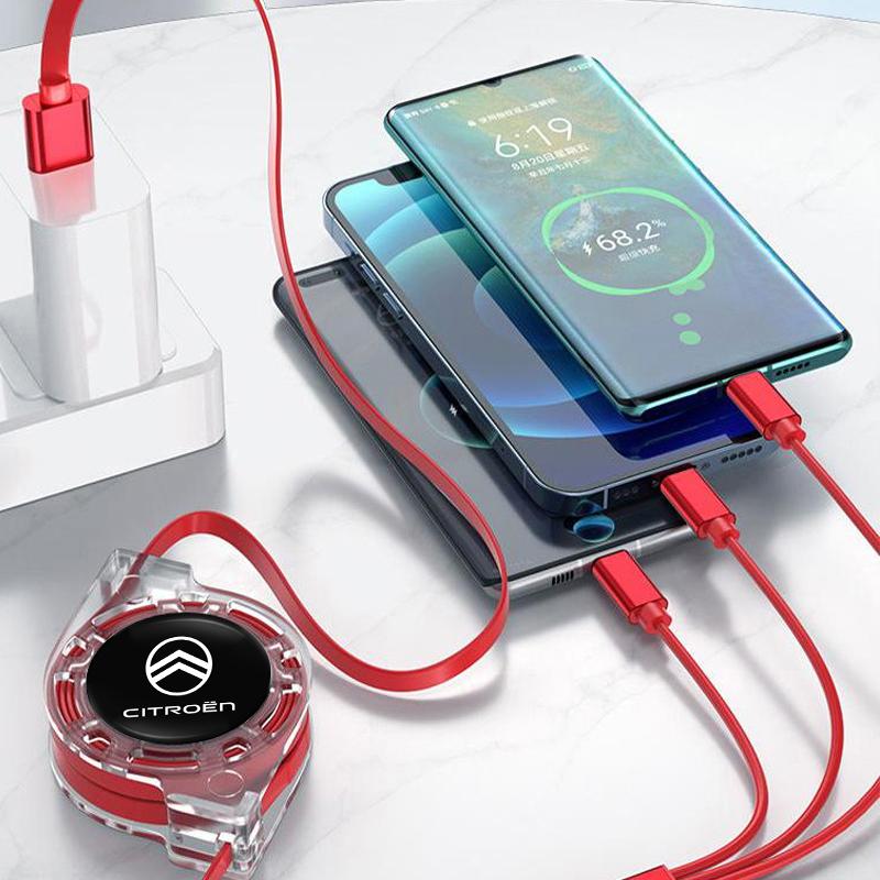 Car 3 In 1 USB Type-C Ports Fast Charger Power Data Cable For Citroen Celysee C6 C3 C5 C1 C2 C4 Aircross Picasso Cactus Berlingo MA4