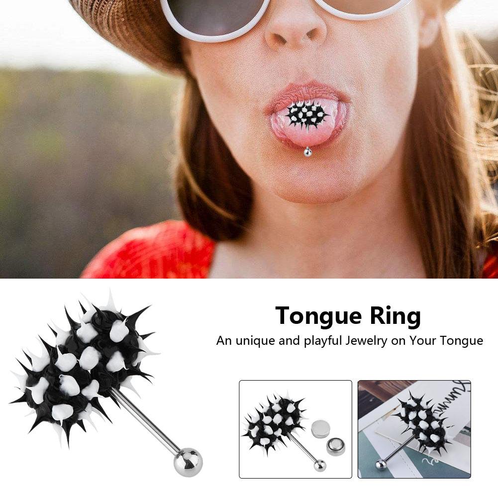 Вибрирующее кольцо для языка, штанга, нержавеющая сталь, пирсинг, ювелирные изделия (Черно-белый)