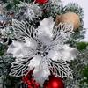 10pcs/set Christmas Glitter Flower 10cm Gold Silver Red Artificial Floral Head Xmas Tree Decoration Home New Year Navidad Gifts