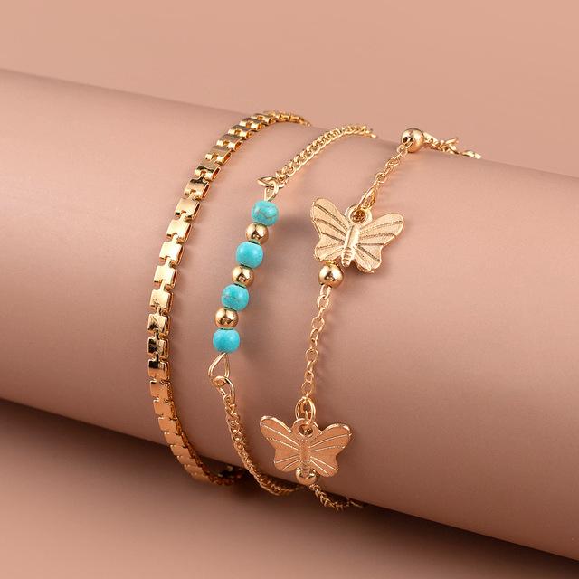 4Pcs/Set Geometric Charm Bracelets for Women Sunflower Thick Gold Bangles Bracelets Set Simple Wrist Chain Lady Boho Accessories