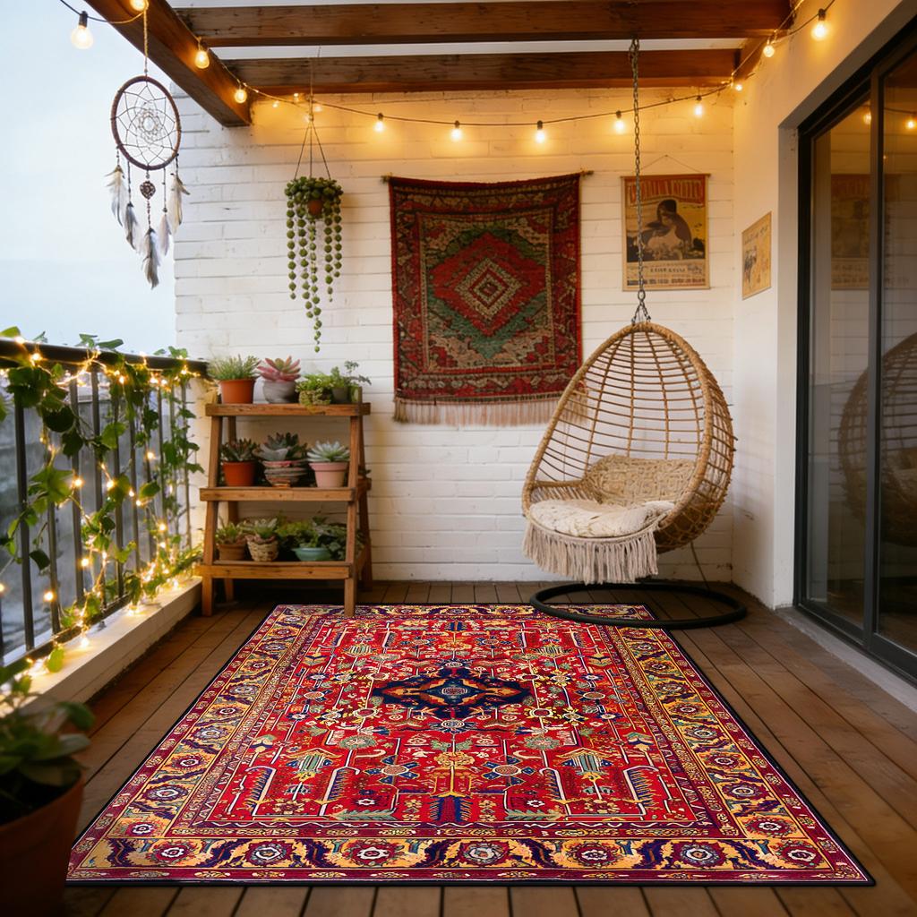 Home Balcony Retro Ethnic Style Carpet Decoration Living Room Study Table Chair Non-slip Mat Bedroom Cloakroom Washable Rug Soft