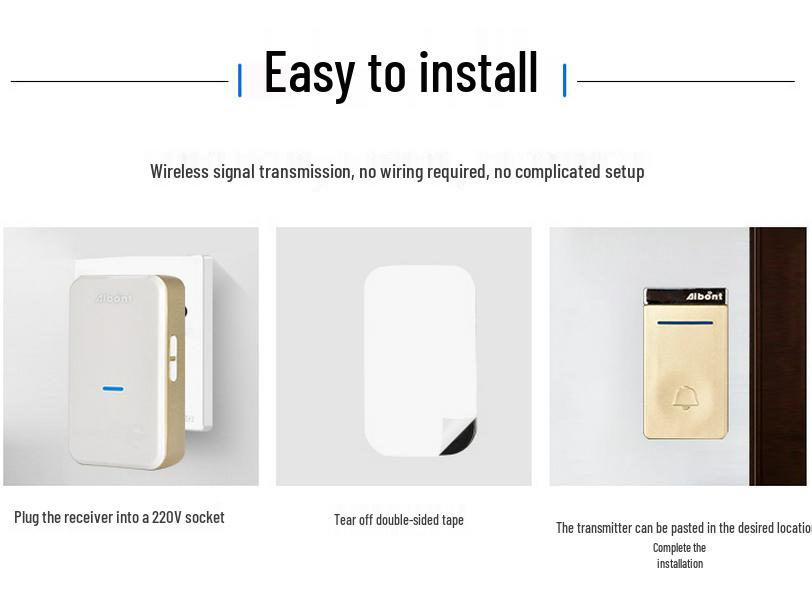 Battery-Free Smart Wireless Doorbell with One Transmitter & Two Receivers, EU/US Plug, Long Range, Waterproof.
