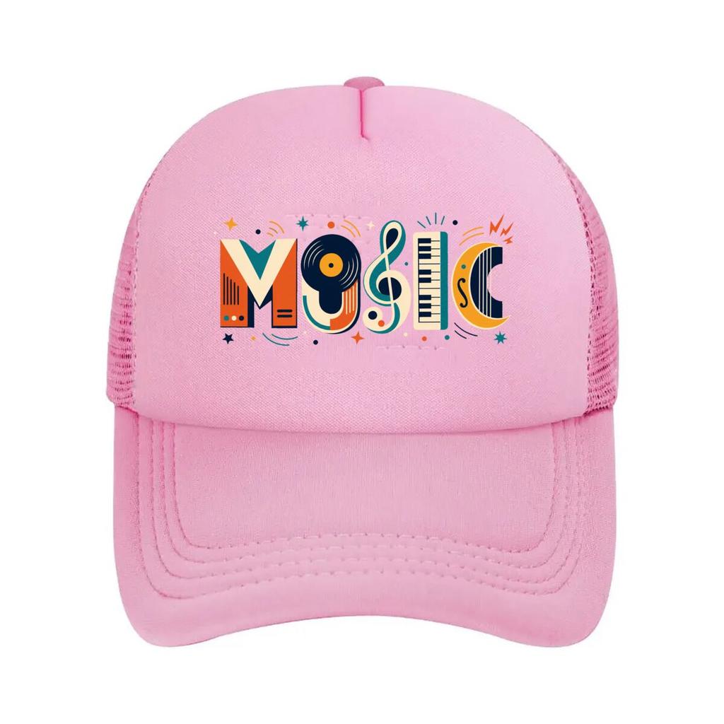 Retro Music Letterform Melody Graphi Mesh Baseball Cap Polyester Forward Observations Hat Adjustable Golf Hat Summer