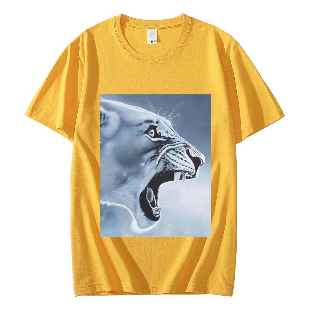 Fun and Angry Lion Emoji Pattern Tshirt Comfortable and Casual Summer ShortSleeve TShirt Women Clothing Fashion Personality