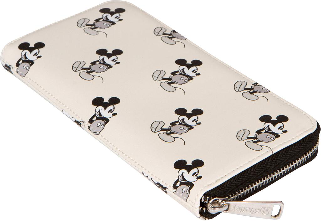 Loungefly Disney Mickey Mouse Faux Leather Wallet Bifold Round - & Zipper, Off-White, Casual.