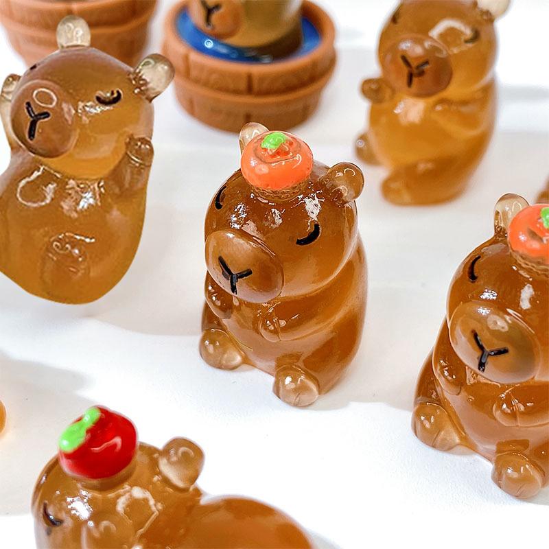 2Pcs Luminous Mini Capybara Resin Miniatures Glow At Night Fairy Garden Decoration Diy Ornament Cute Figurines Desk Decoration
