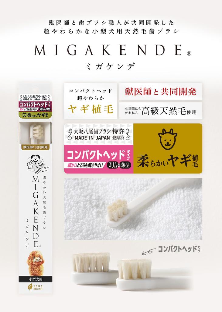 Зубная щетка MIGAKENDE Compact Head для маленьких собак с козьей щетиной, супермягкая, из натурального ворса, Япония, MIGAKENDE 6 Flock (Белый, шт.)