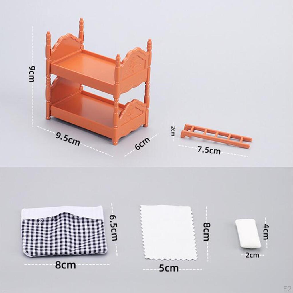 1/12 Dollhouse Miniature Bed, Furniture, Wooden Bed Bunk Pretend Play Toy, 1:12