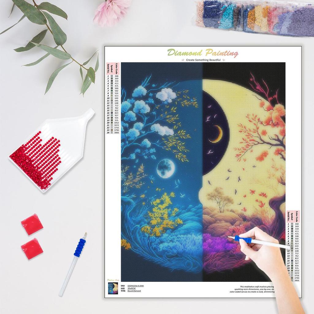 Алмазная картина Пейзаж Полная круглая луна Вышивка крестиком Дерево Мозаика Ремесленный Декор для дома 30x40 см/12x16 дюймов