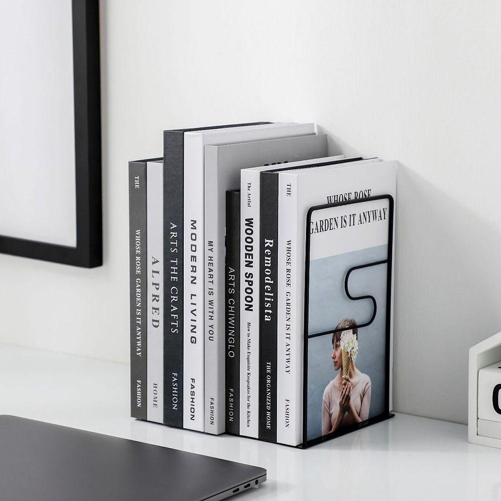 Sturdy Metal Bookends Hollow Document Holder Durable Desktop Bookshelf Home