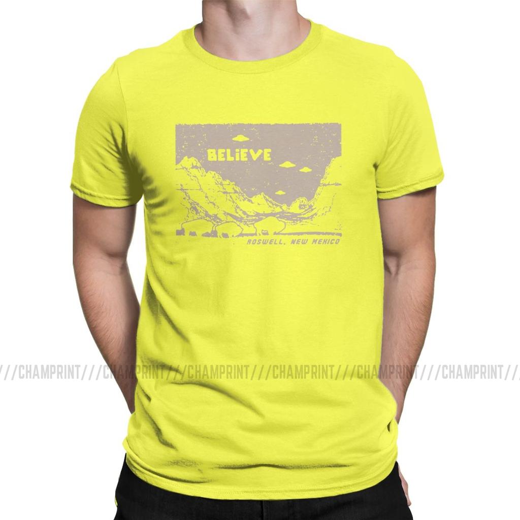 Ufo Flying Saucer T Shirts For Men Pure Cotton Funny T Shirt Round Collar I Want