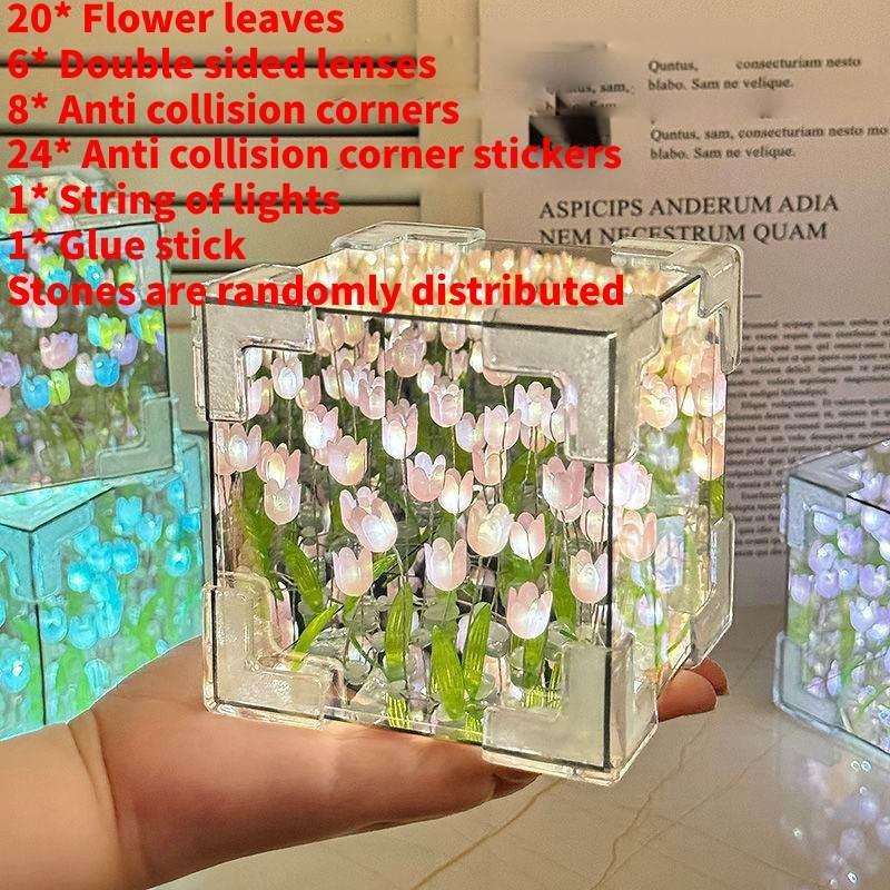 Tulip Flower Sea Night Lamp With Acrylic Shade And Button Switch For Home Decor