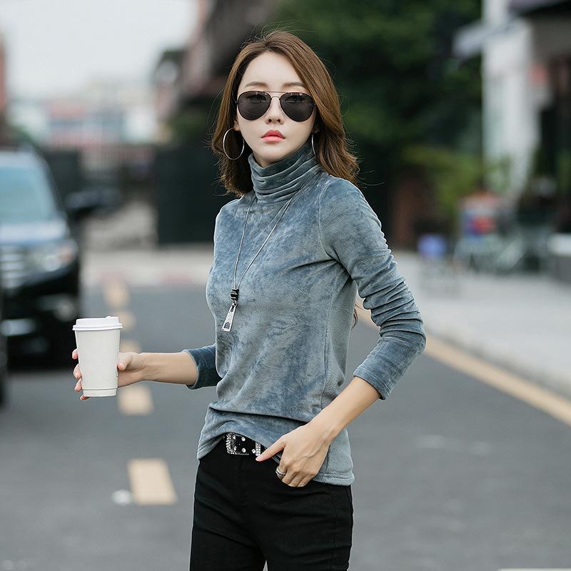 Зимняя женская 4XL теплая базовая кофта из золотистого бархата, водолазка с высоким воротом, двухсторонняя, с длинными рукавами, внутренняя часть из бархата, топ для женщин