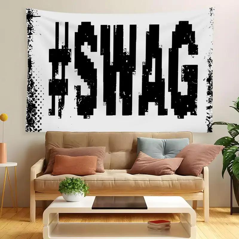 VIKAMA SWAG HipHop Minimalist Text Tapestry Polyester Wall Hanging Trendy Urban Art for Living Room Bedroom Decor