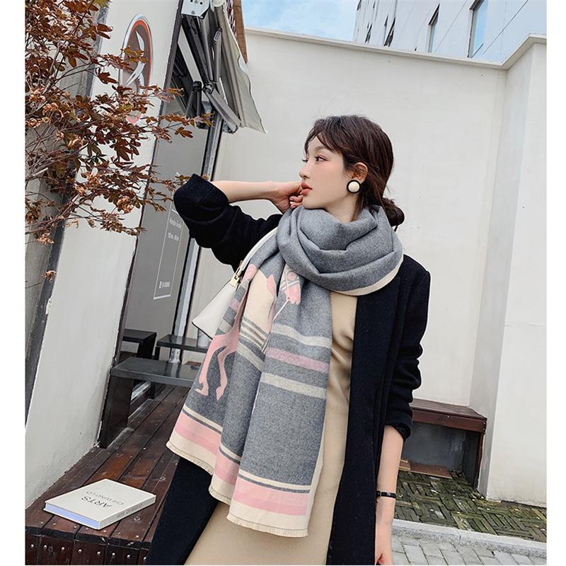 Толстый теплый зимний шарф, роскошный дизайн, принт лошади, женский кашемировый шаль из пашмины, женские шарфы с запахом, женский платок, одеяло, пончо