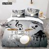 Drum Kit Duvet Cover Set Classical Music Comforter Cover Musical Instrument Lightning Pattern Quilt Cover for Kids Boys Teens