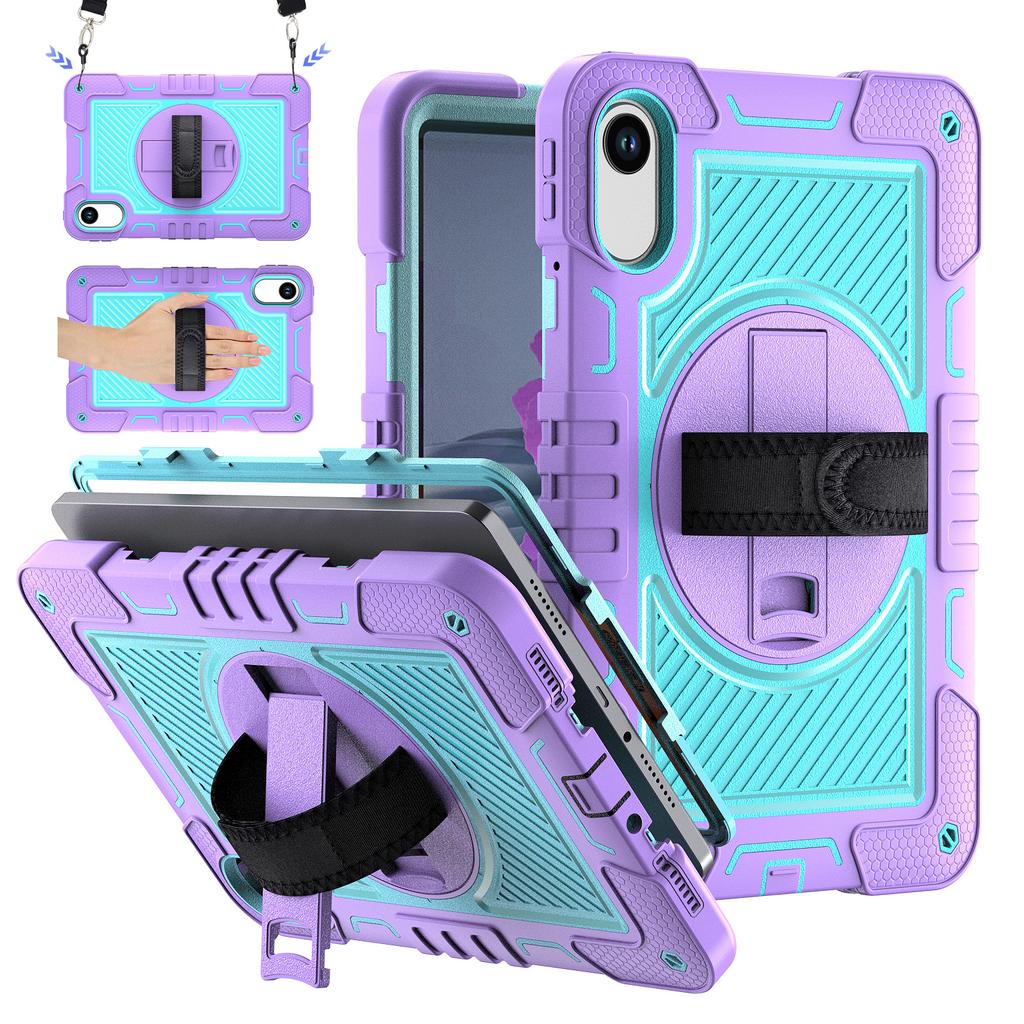 360 Rotating Stand Case for Xiaomi Redmi Pad 2 2025 11.0inch Model 25040RP0AG Silicone+PC Hybrid Armor Cover with Shoulder Strap