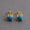 Tibetan Turquoise Round Yellow Gold Stud Earring, Gift For Her, Anniversary Gift, Silver Stud, 925 Sterling Silver, Birthday Gift