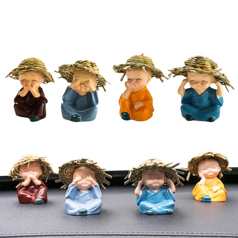 4 шт. Коллекционные изделия, поделки, украшения для автомобилей, миниатюрная скульптура Будды, монаха, забавные поделки, куклы, клей для домашних офисов