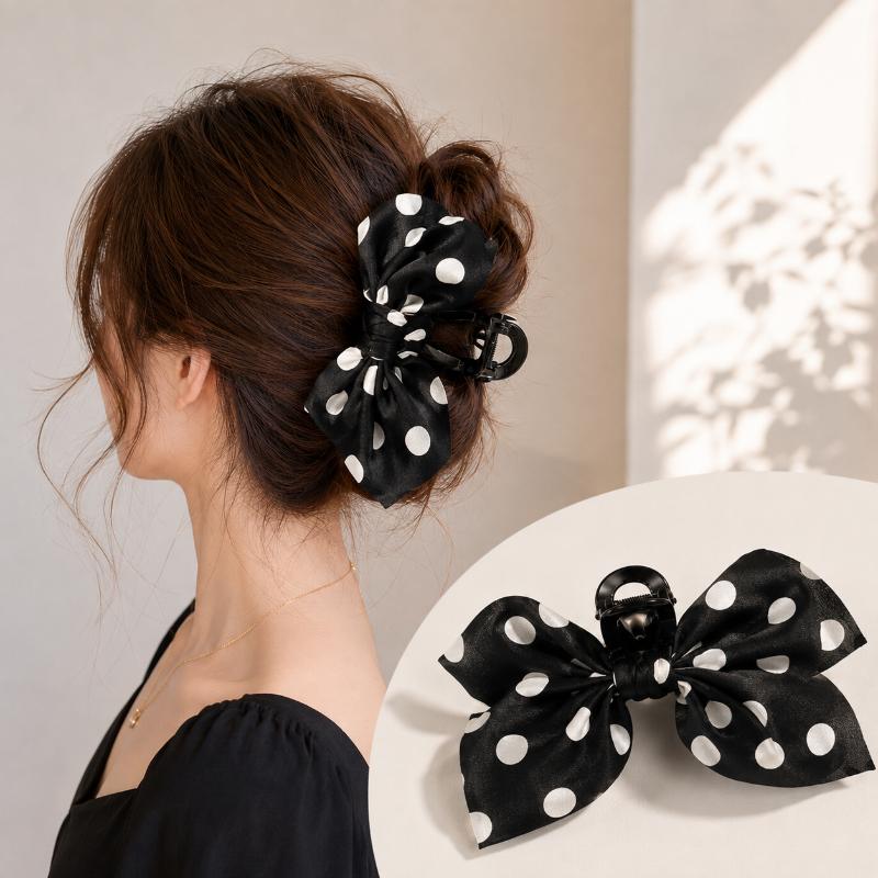 Elegant French Polka Dot Bow Hair Claw Non Slip Strong Grab Clip Women'S Back Of The Head Hairpin Weddings Hair Accessories