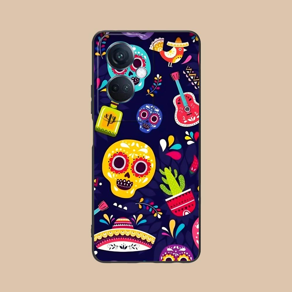 Day of the Dead Matte TPU Mobile Phone Case for OPPO Reno 14 13 12 11 10 9 8 7 6 5 F T Pro 5G Colorful Printing Cover