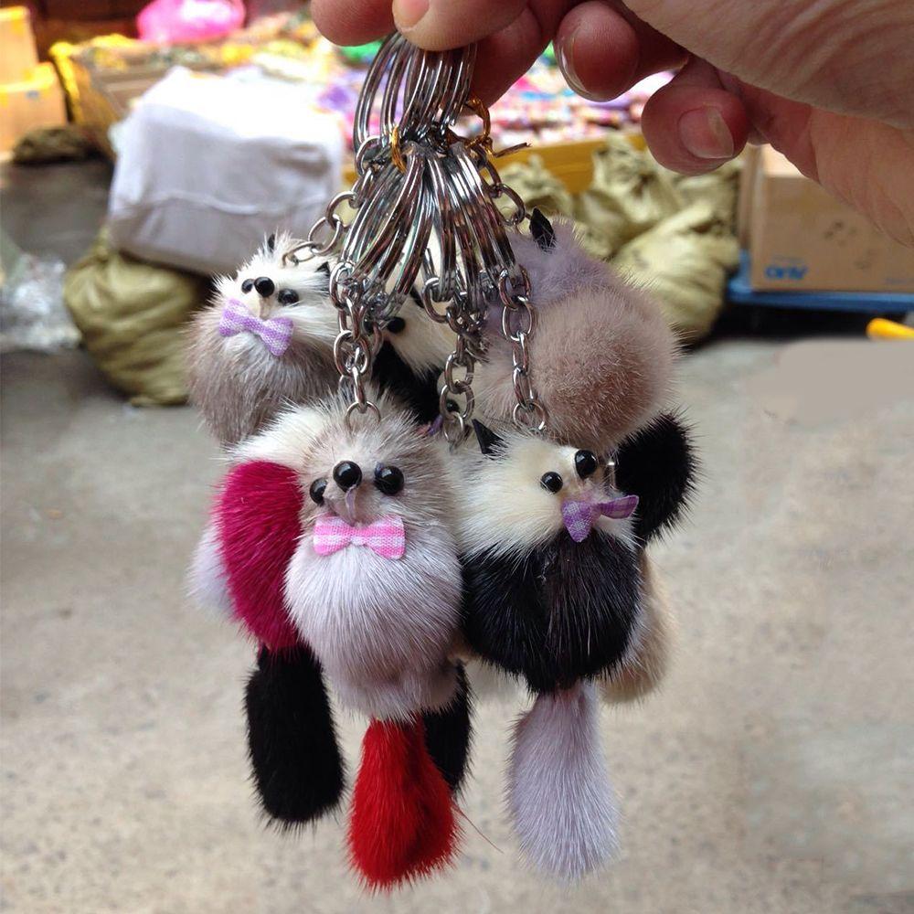 Women Charm Fur Ball Pom Accessories Pendant Bags Key Chains Mink Fur Key Ring Keychain