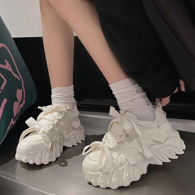 Spring and Summer Casual Cross-strap Thick-soled Sports Running Shoes Solid Color Fashionable and Comfortable New White Shoes